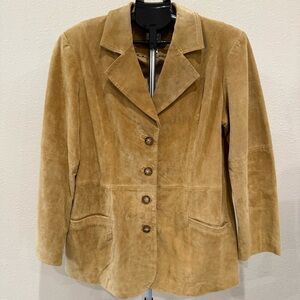 Chico’s Suede Leather Blazer Tan Jacket Professional Women’s Size 10 (Chico’s 2)